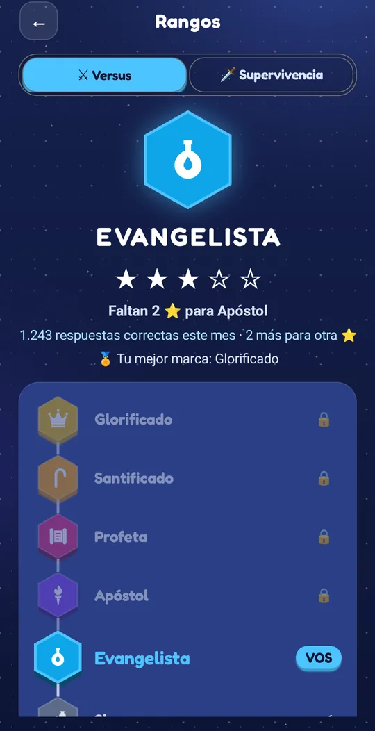 Pantalla de rangos